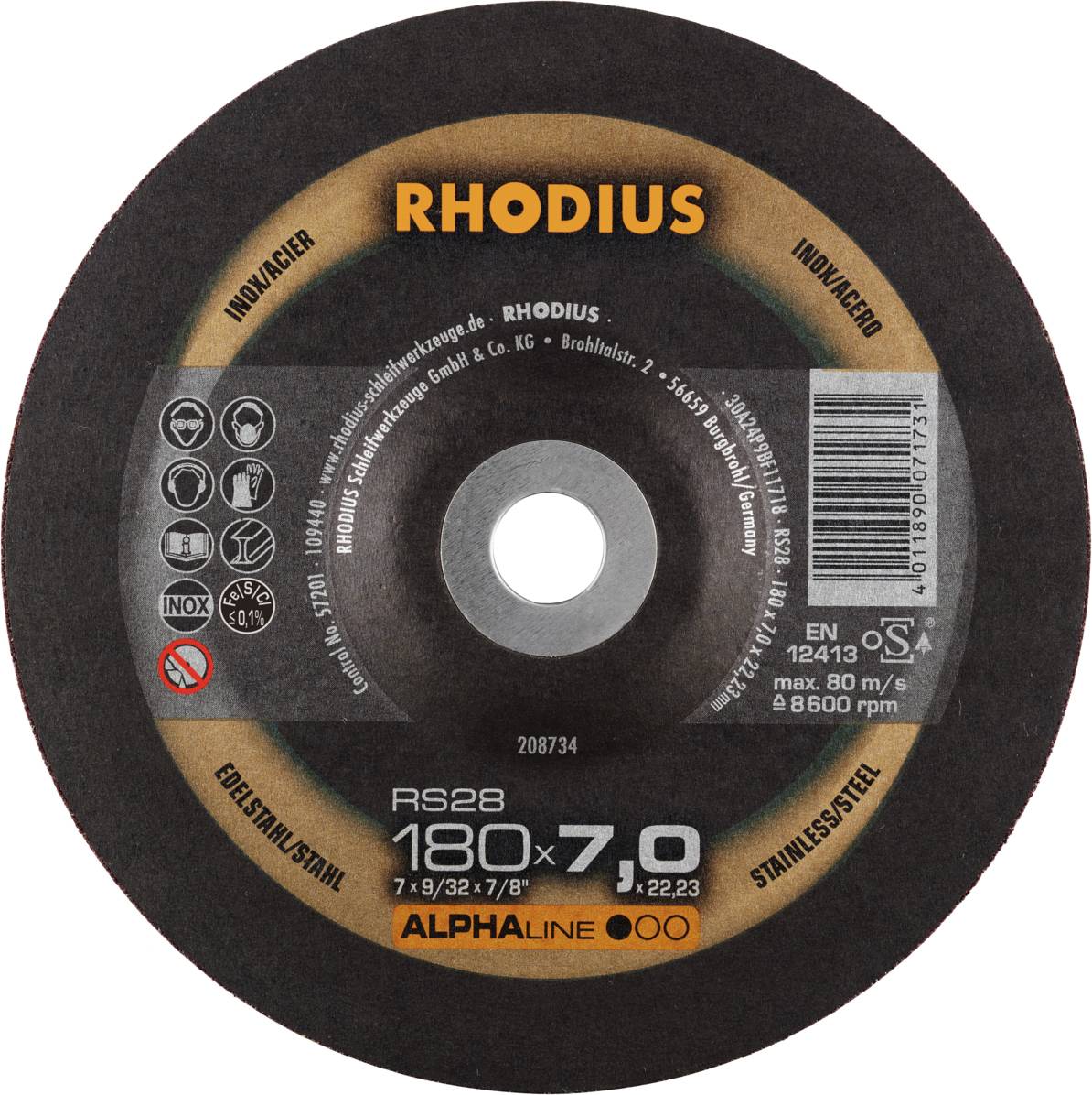 Rhodius 208734 RS28 Afbraamschijf RVS, Staal 10 stuk(s)
