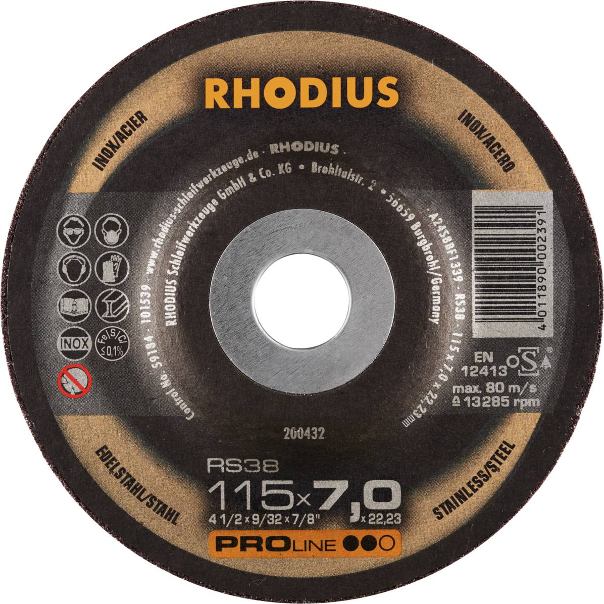 Rhodius 200432 RS38 Afbraamschijf RVS, Staal 25 stuk(s)