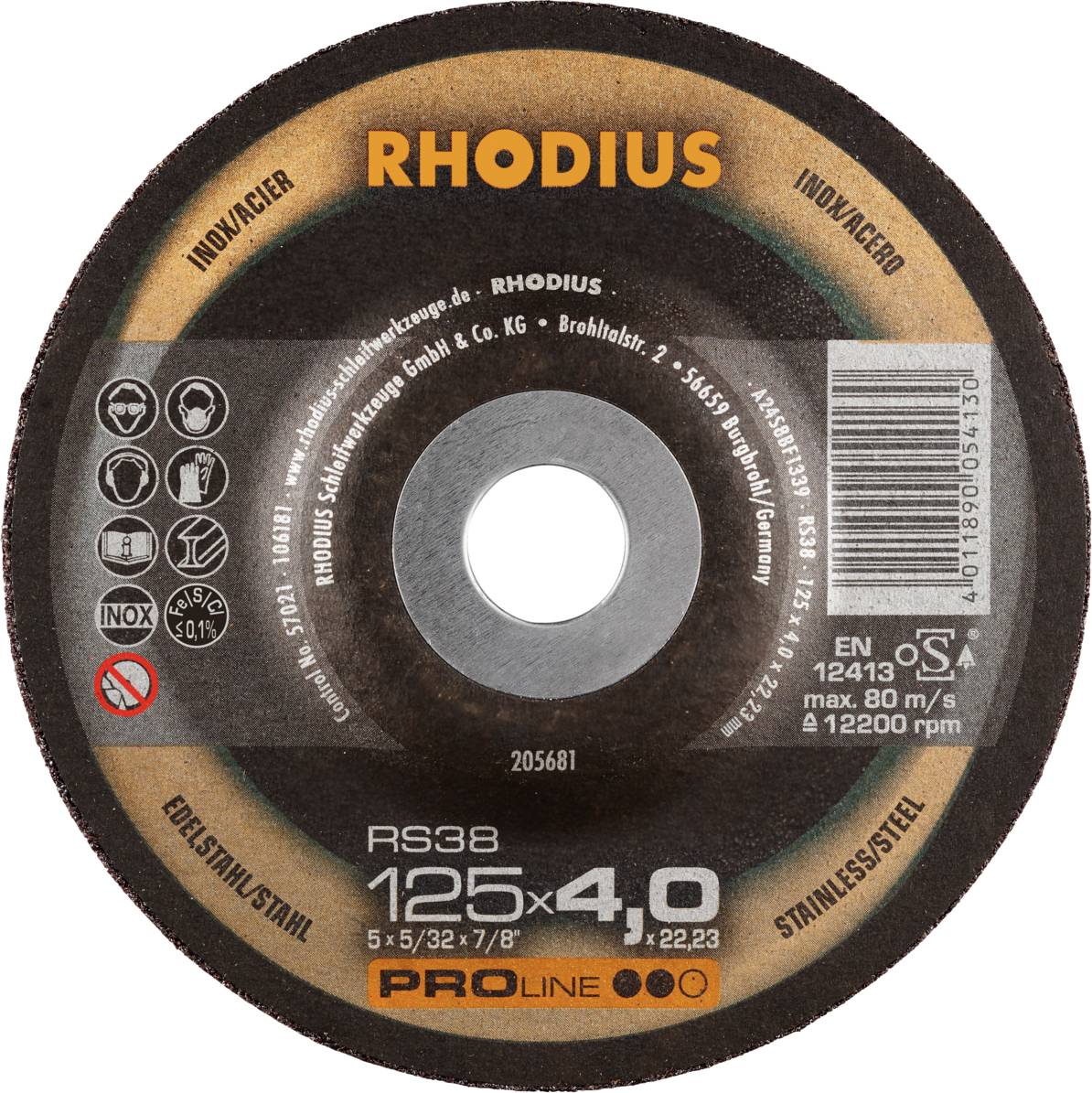 Rhodius 205681 RS38 Afbraamschijf RVS, Staal 25 stuk(s)
