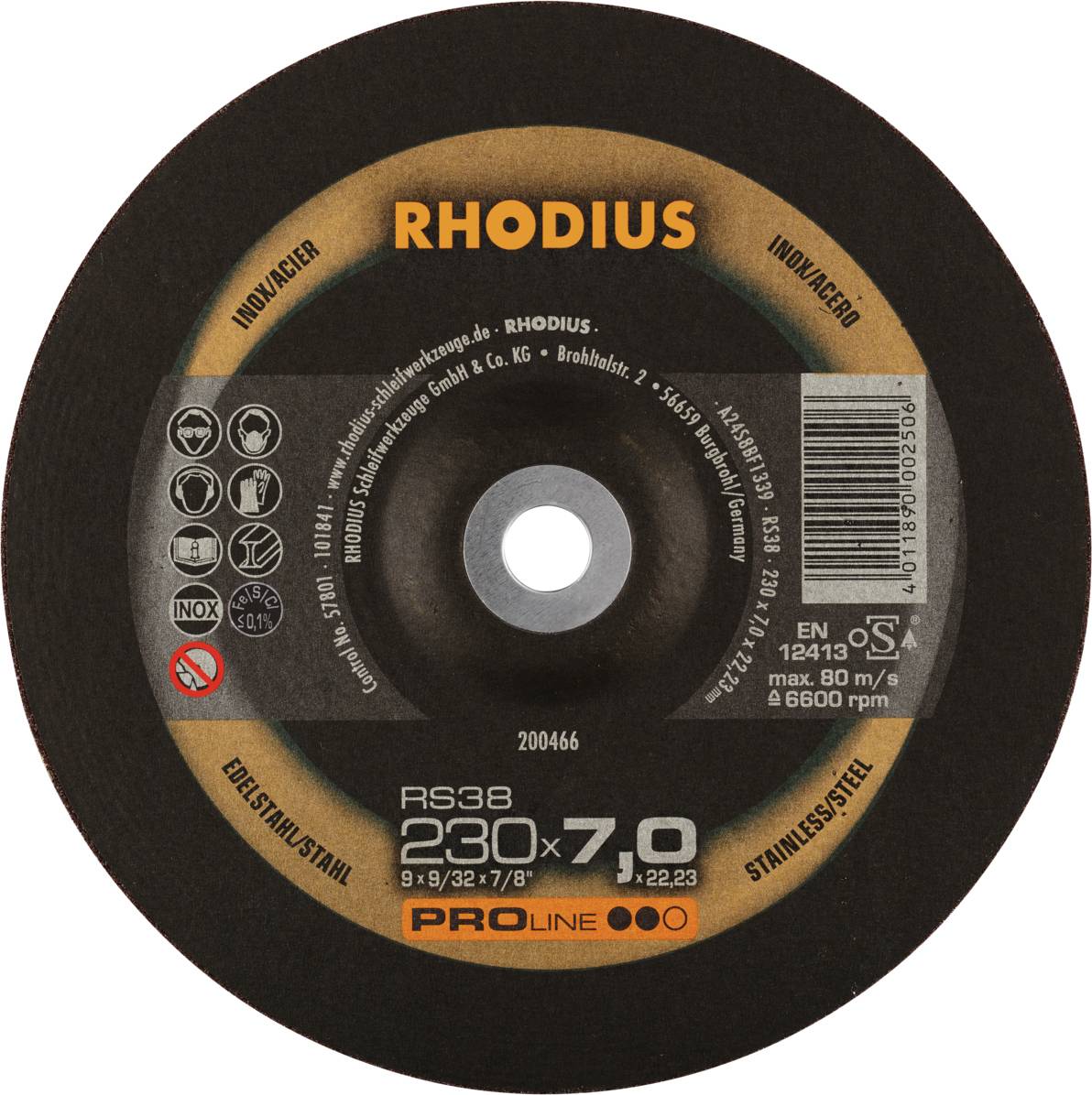 Rhodius 200466 RS38 Afbraamschijf RVS, Staal 10 stuk(s)