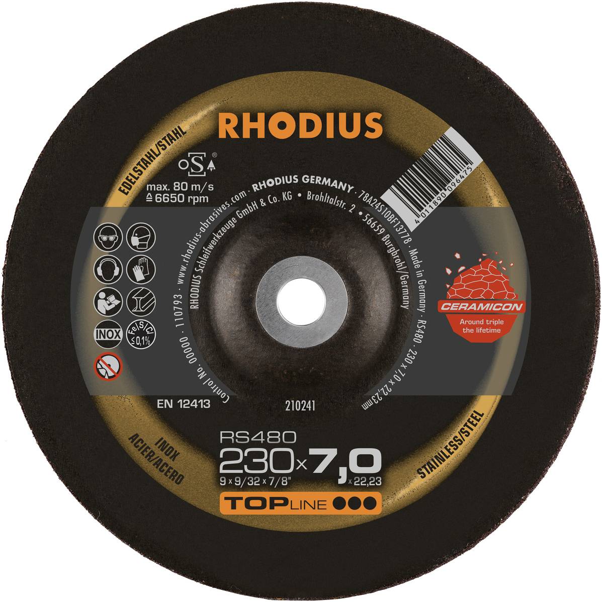 Rhodius 210241 RS480 Afbraamschijf RVS, Staal 10 stuk(s)