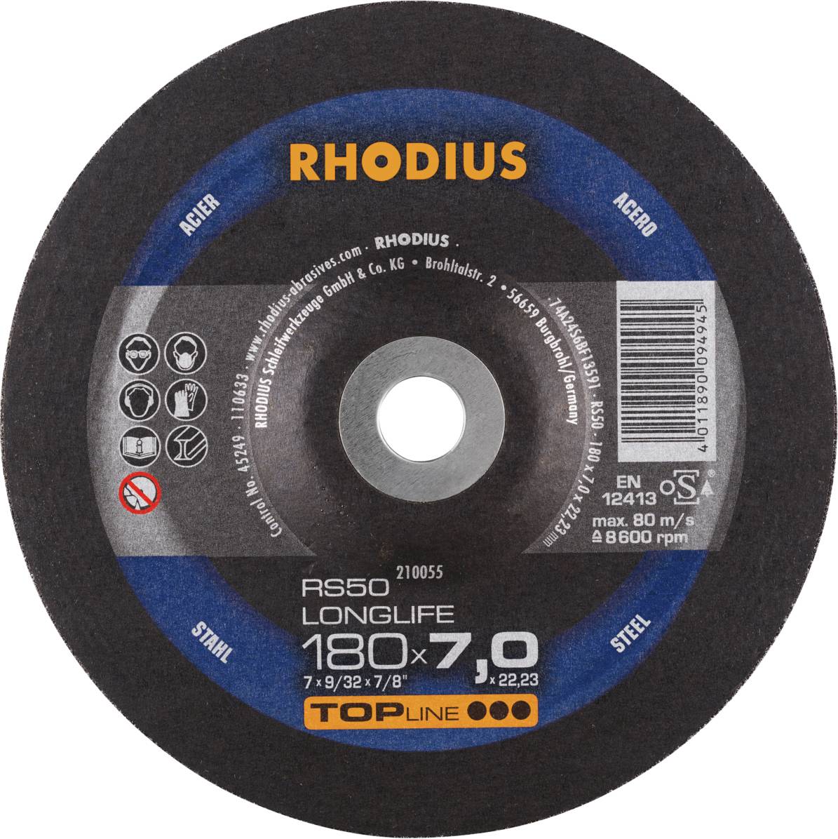 Rhodius 210055 RS50 LONGLIFE Afbraamschijf Staal, Gegoten 10 stuk(s)