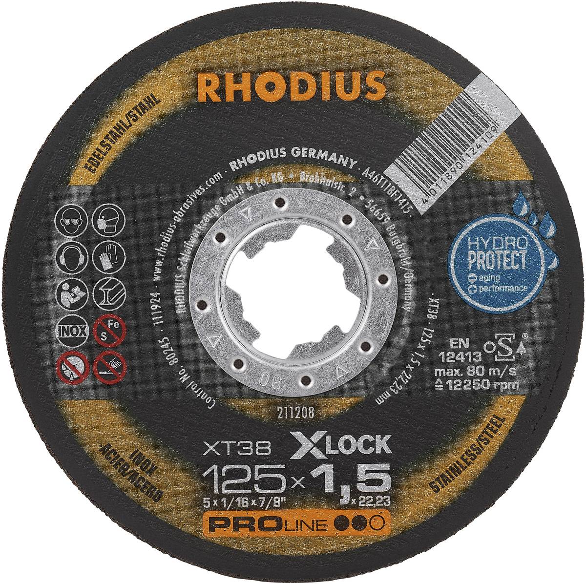 Rhodius XT38 X-LOCK 211208 Doorslijpschijf 115 mm 25 stuk(s) RVS, Staal