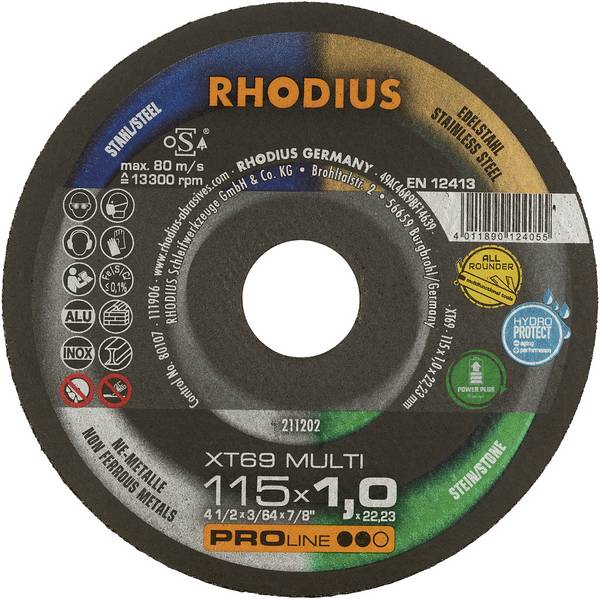 Rhodius XT69 MULTI 211202 rezna ploča  25 St. pločice, keramika, obojeni metali, kamen, čelik, nehrđajući čelik