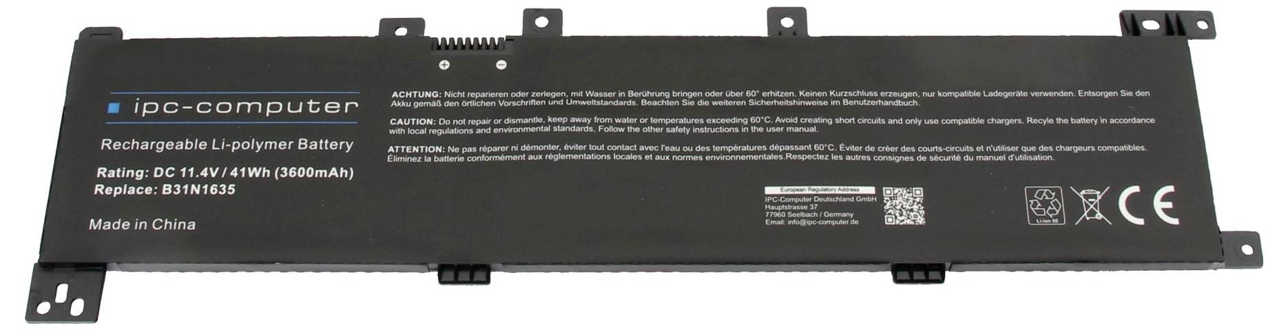 Crna, punjiva polimerna baterija s oznako marke, specifikacijama proizvoda 11,4V/47Wh/4060mAh, zamjena za model 33YH156.