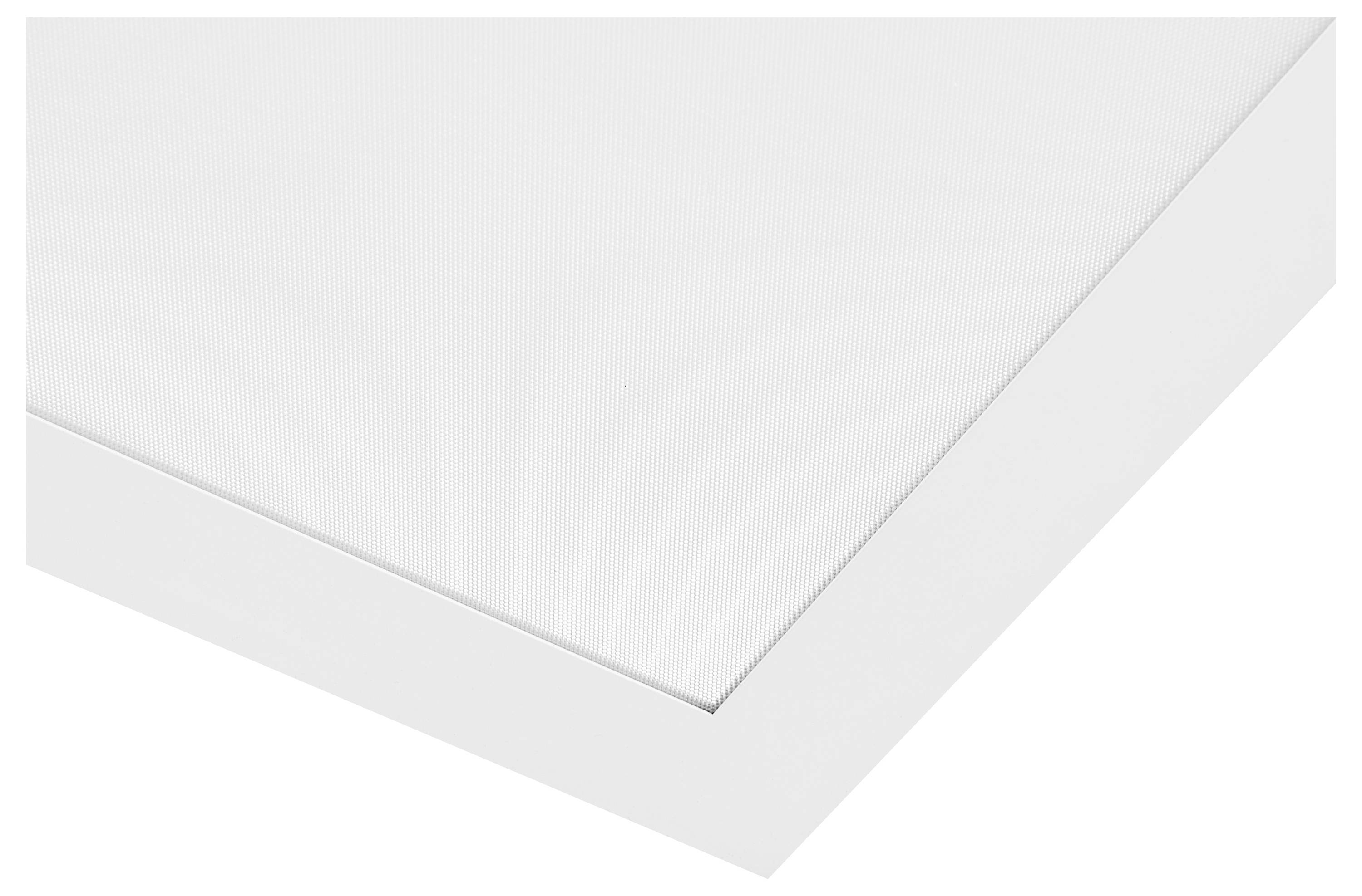 Kut bijele platnene slike s kosim profilom, na bijeloj pozadini.