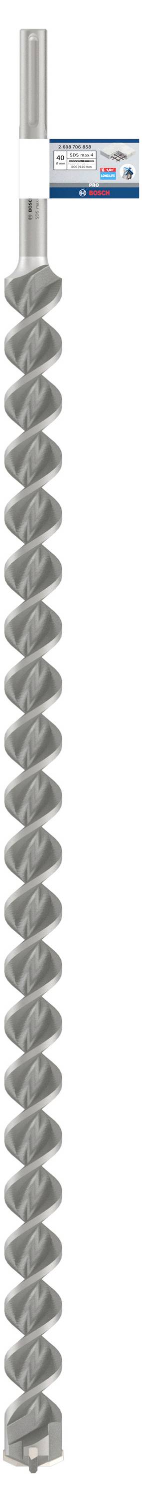 Bušač Bosch SDS max-8X na plavoj naljepnici na dugačkom, srebrnom metalnom bušaču.
