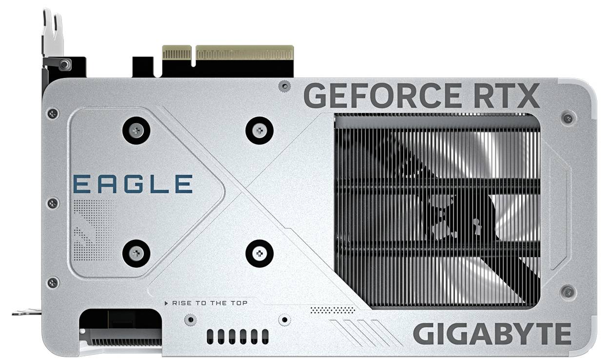 Grafička kartica 'Gigabyte GeForce RTX Eagle' u srebrnom kućištu s vidljivim ventilatorom i priključcima.
