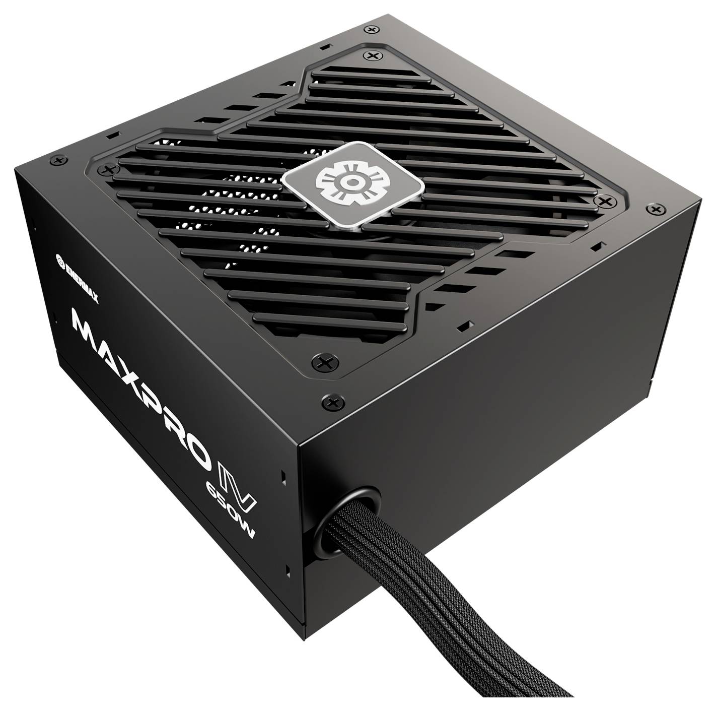 Crni mrežni napajalnik označen natpisom 'MAXPRO IV 600W' s rešetkom ventilatora na vrhu.