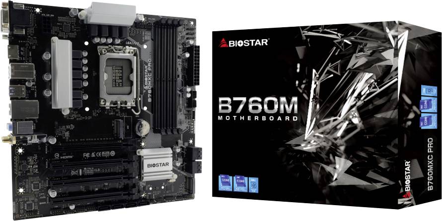 BioStar B760MXC PRO matična ploča Baza Intel® 1700 Faktor oblika (detalji) Micro-ATX Set čipova matične ploče Intel® B76-0