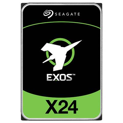 Seagate tvrdi disk, model 'Exos X24', crno-zeleni dizajn, logo sa stiliziranom figurom i krugom.