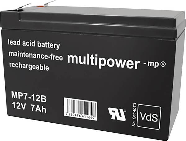 multipower MP7-12B 144799 olovni akumulator 12 V 7 Ah olovno-koprenasti (Š x V x D) 65 x 102 x 151 mm plosnati priključak 6.35 mm bez održavanja, nisko samopražnjenje, vds certifikat