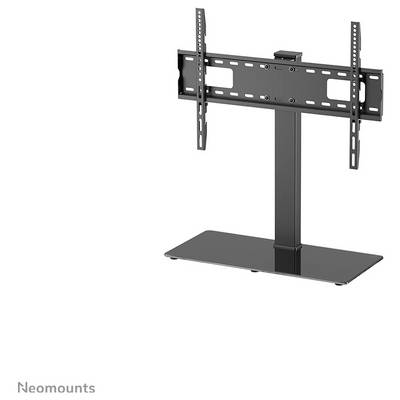 Crni stalak za monitor s ravnom bazom i podesivim postoljem, pogodan za postavljanje monitora ili televizora.