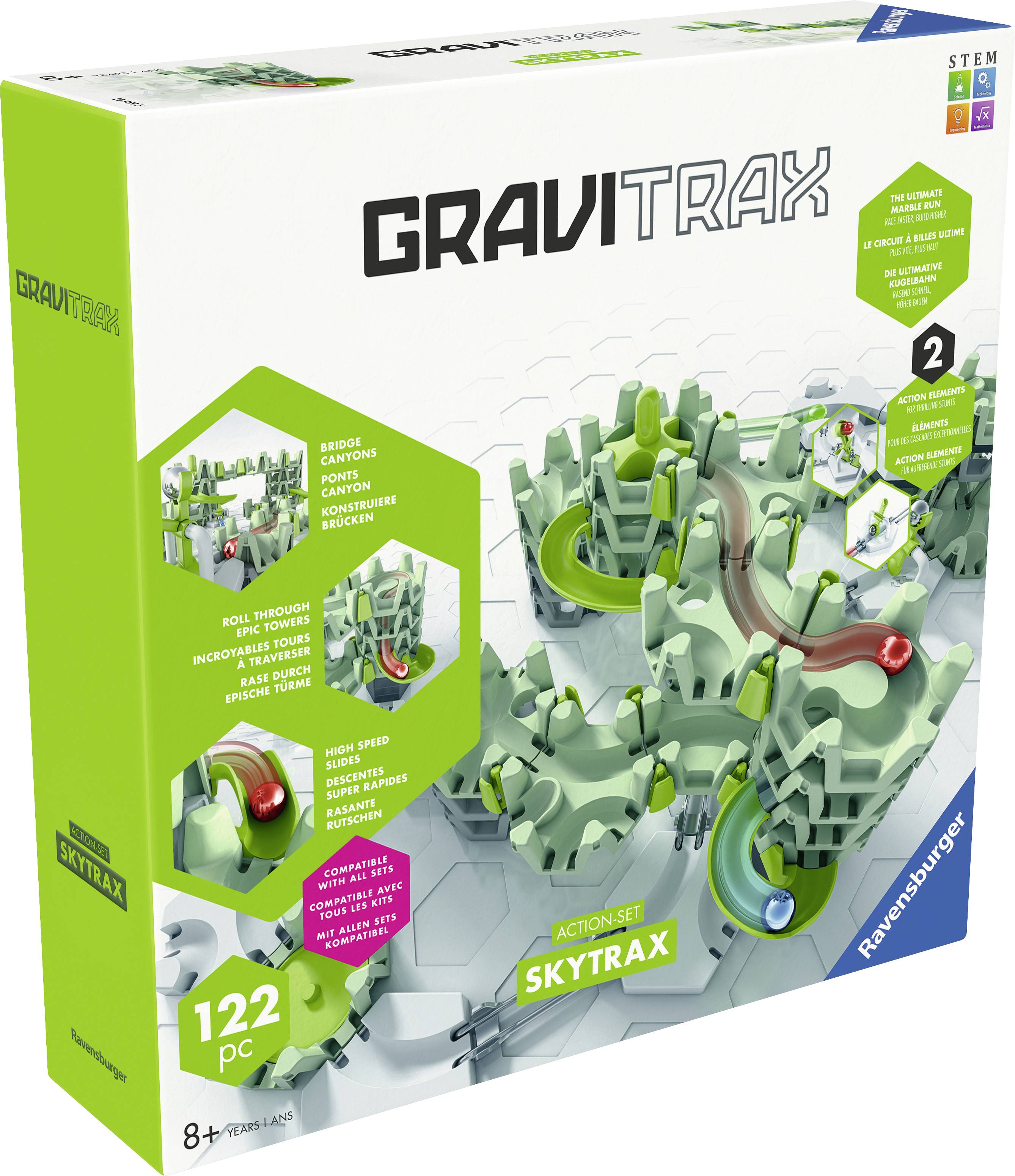 GraviTrax 'Skytrax' proširenje sa 122 dijela za djecu od 8 godina. Sadrži akcijske kamene za proširenje staza.
