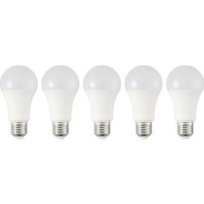 Pet LED žarulja poredanih u redu, demonstrirajući njihov moderan, energetski učinkovit dizajn s bijelim vrhom žarulje i srebrnom bazom vijka.
