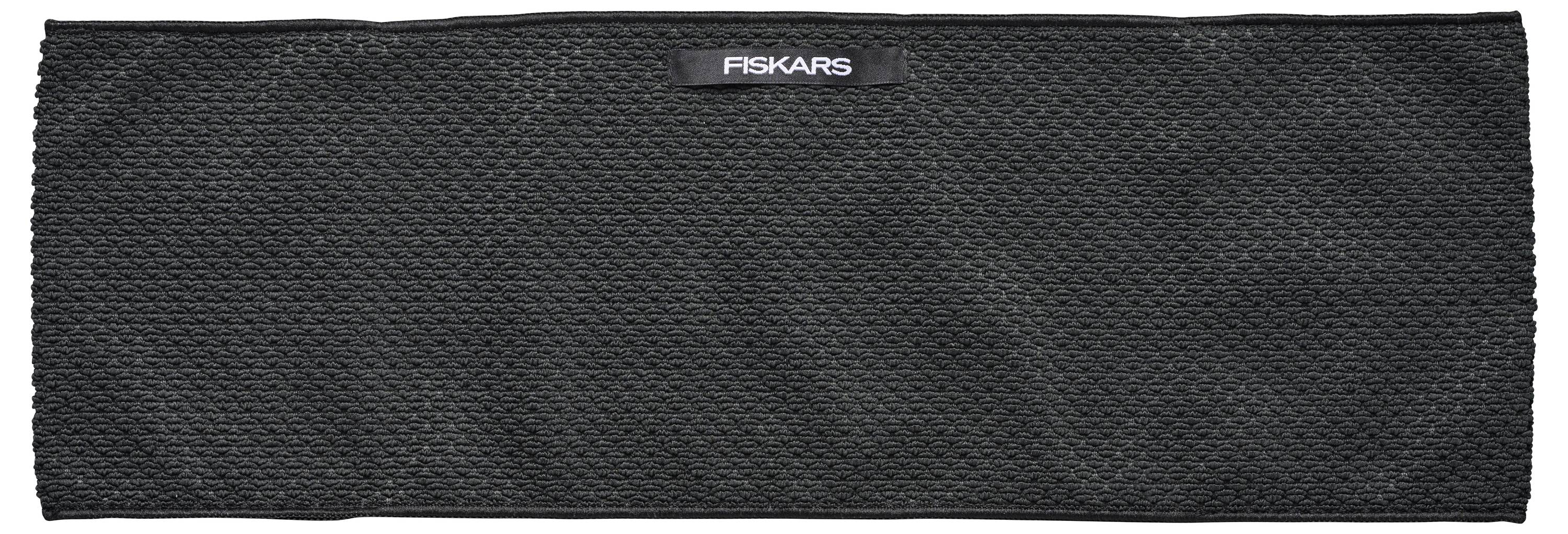 Crni, pravokutni nasadak za oštrenje s strukturiranom površinom i logom marke 'Fiskars' u sredini na vrhu.