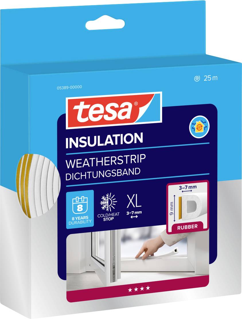 Paket za Tesa izolacijsku vremensku traku. Karakteristike: XL veličina, 3-7mm, materijal od gume. Ističe zaustavljanje hladnoće-topline, trajnost od 8 godina.