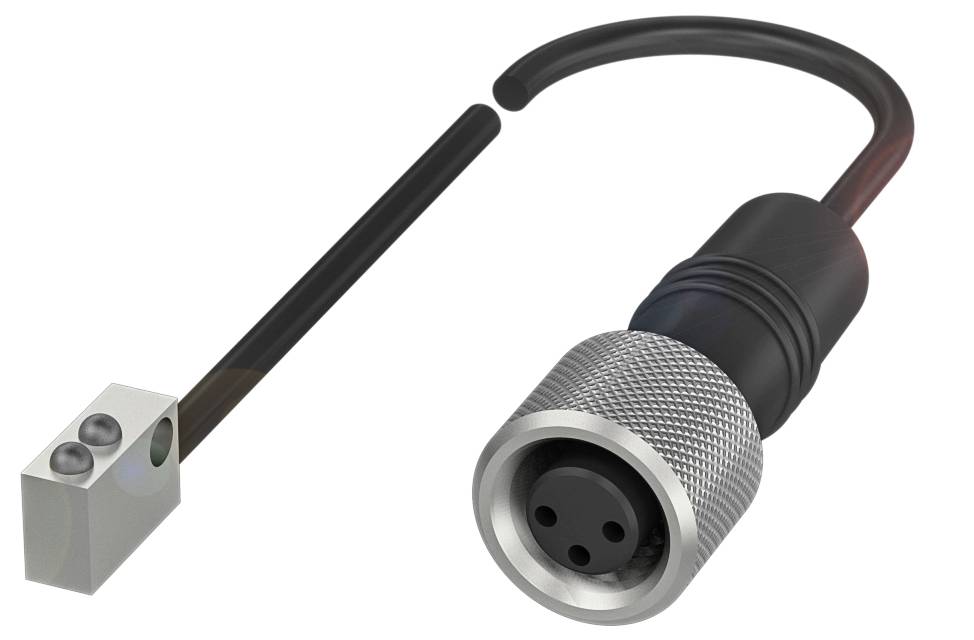 Crni kabel s okruglim konektorom i malim kvadratnim priključkom, prikladan za električne veze.