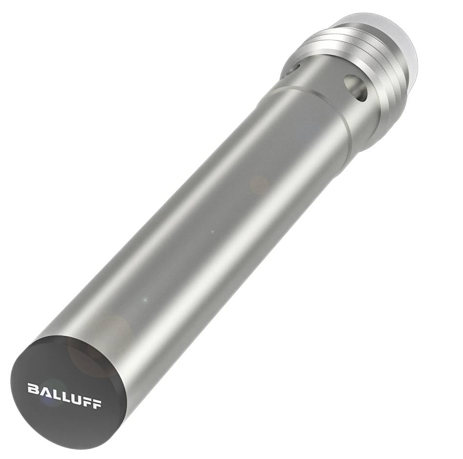 Cilindrični metalni objekt s natpisom 'Balluff'; vjerojatno senzor ili tehnički uređaj.