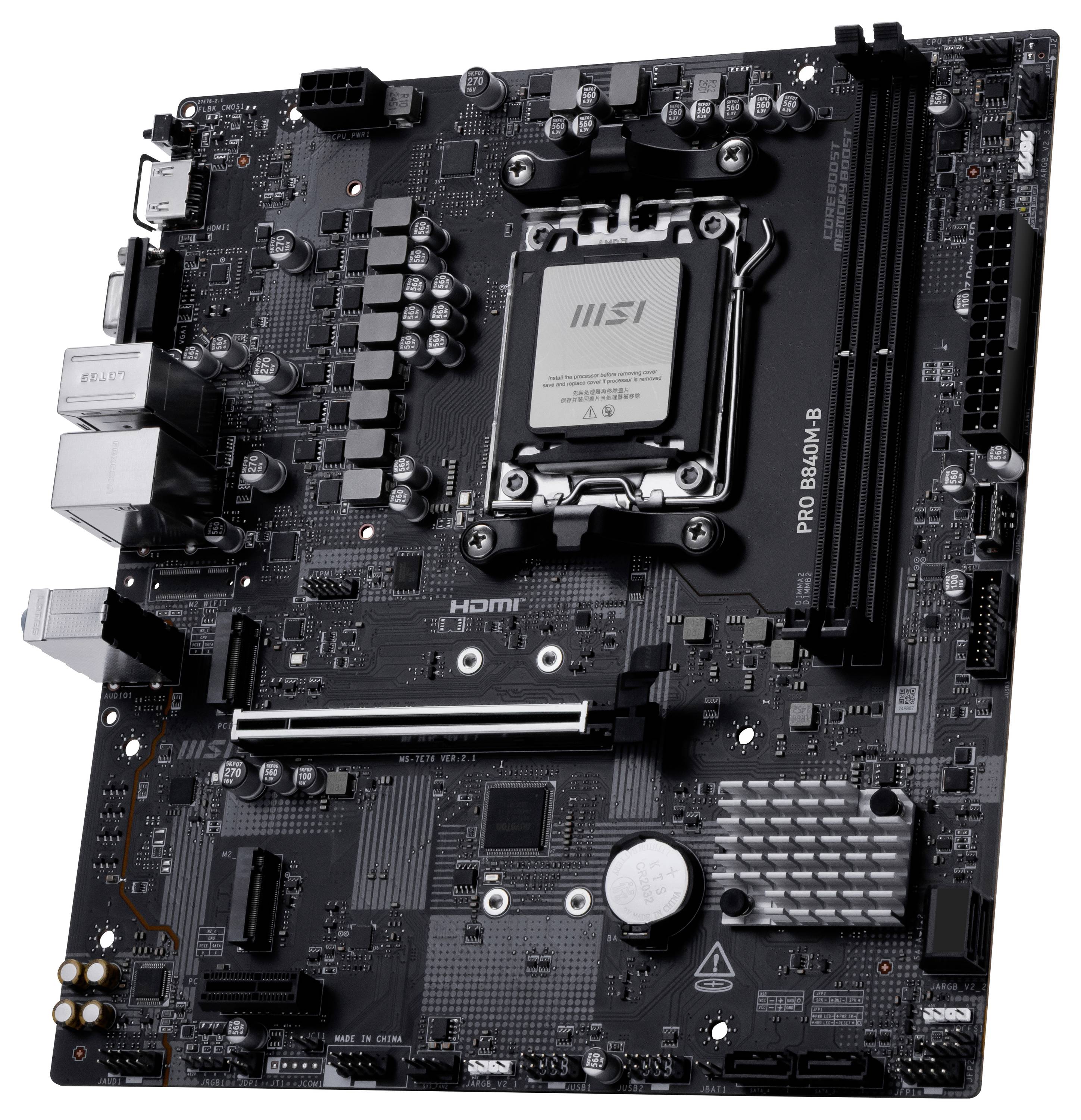 Računalna matična ploča koja sadrži utore za DDR4 RAM, utičnicu za CPU i različite priključke za povezivanje, dizajnirana za stolna računala.