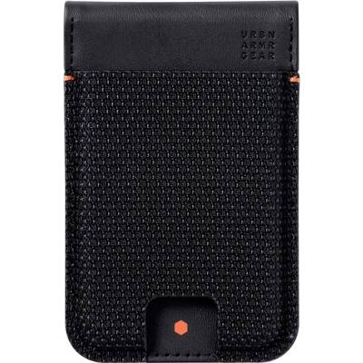 Crni, teksturirani telefon etui modernog dizajna, koji na gornjem desnom kutu sadrži mali narančasti heksagon i minimalistički branding.