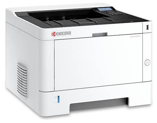 Bijeli Kyocera printer s kontrolnom pločom i ladicama za papir, dizajniran za uredsku upotrebu.