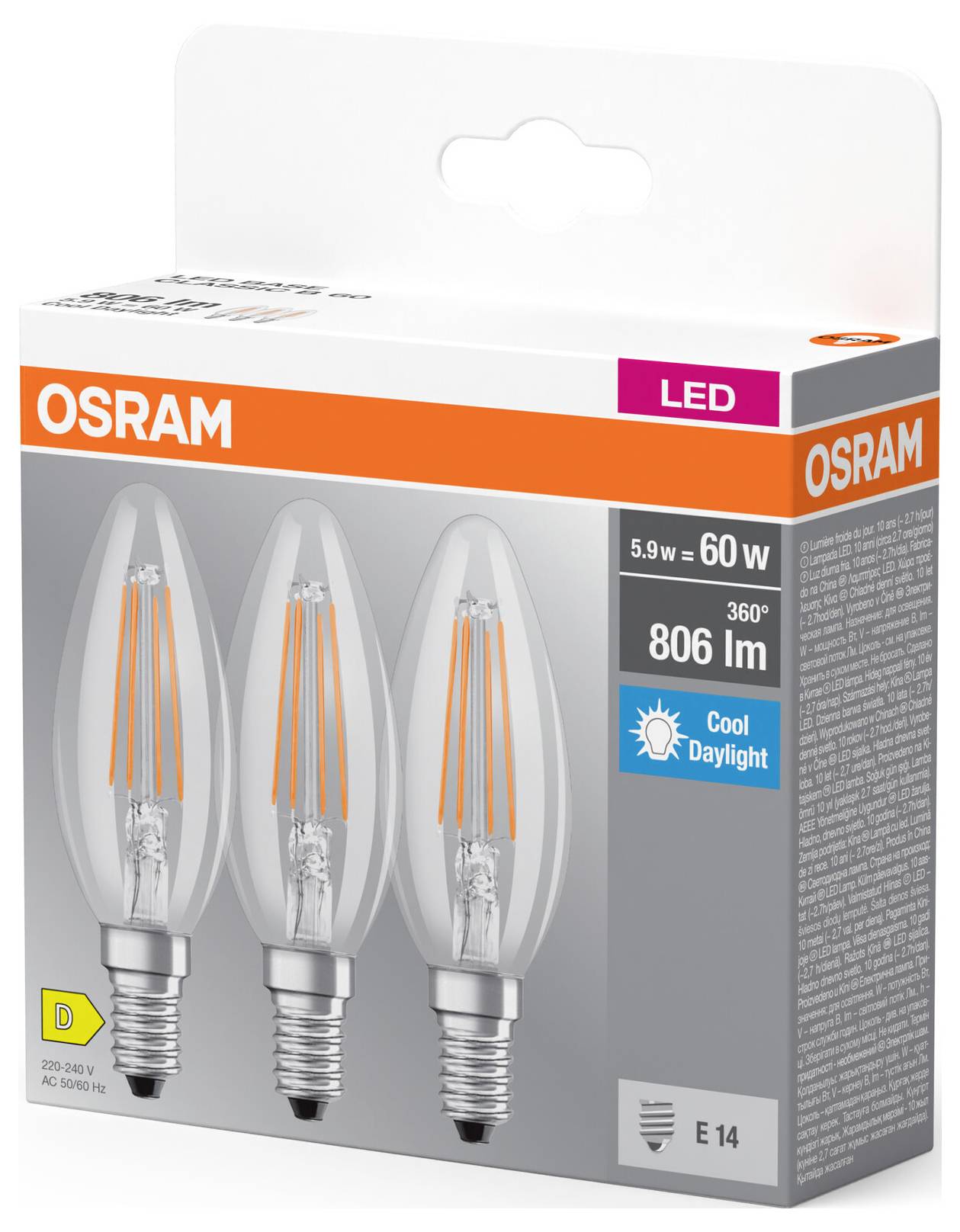 OSRAM HOMELIGHTING 4099854235412 LED Energetska učinkovitost 2021 D (A - G) E14 5.9 W dnevno svjetlo bijelo 3 St.-2