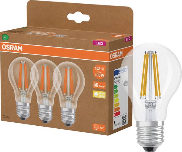 OSRAM HOMELIGHTING 4099854348037 LED Energetska učinkovitost 2021 A (A - G) E27  7.2 W toplo bijela   3 St.