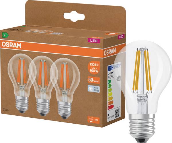OSRAM HOMELIGHTING 4099854348075 LED Energetska učinkovitost 2021 A (A - G) E27  7.2 W hladno bijela   3 St.