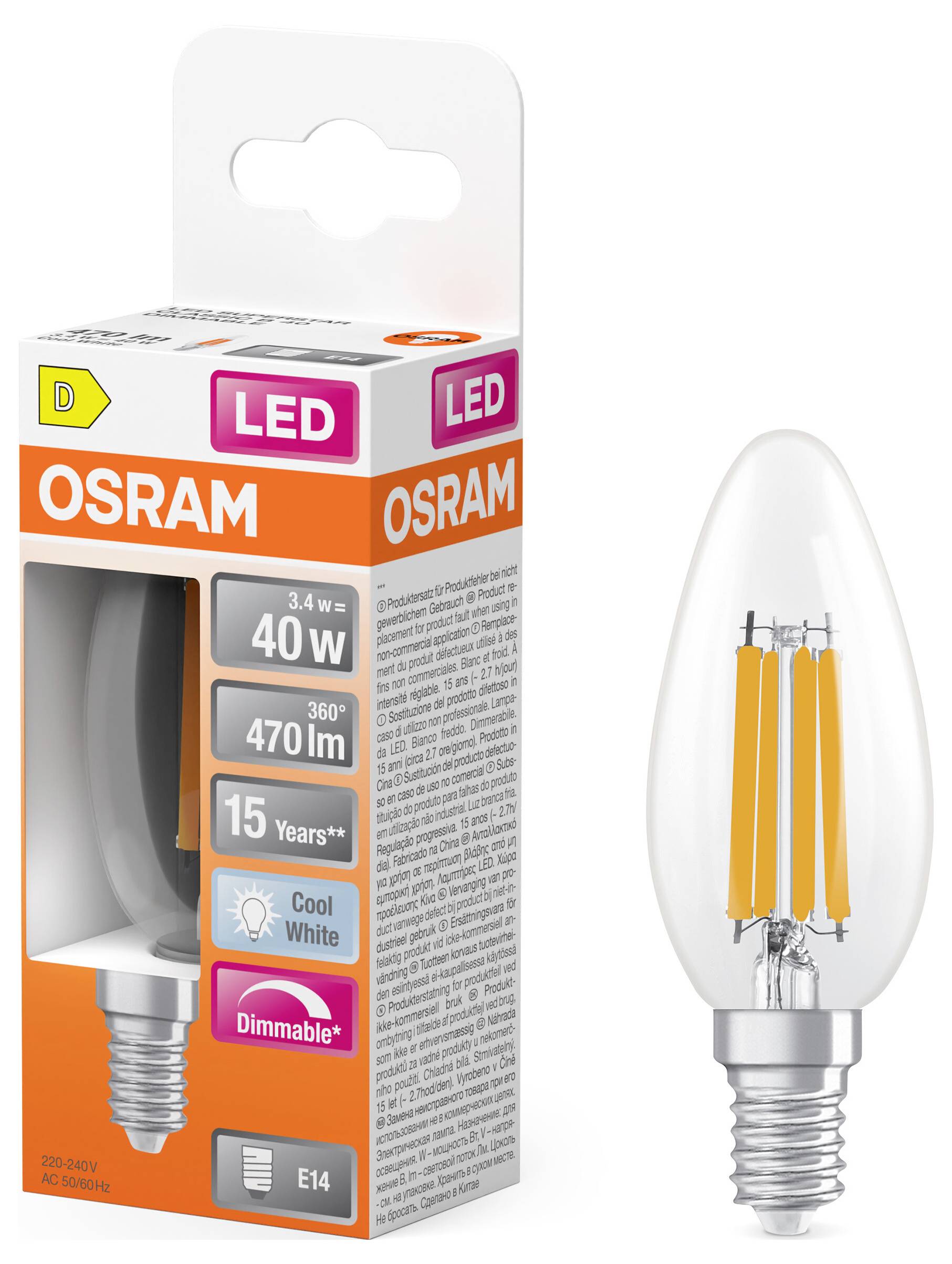 OSRAM HOMELIGHTING 4099854445675 LED Energetska učinkovitost 2021 D (A - G) E14 3.4 W hladno bijela (Ø x V) 35.00 mm x 3-1