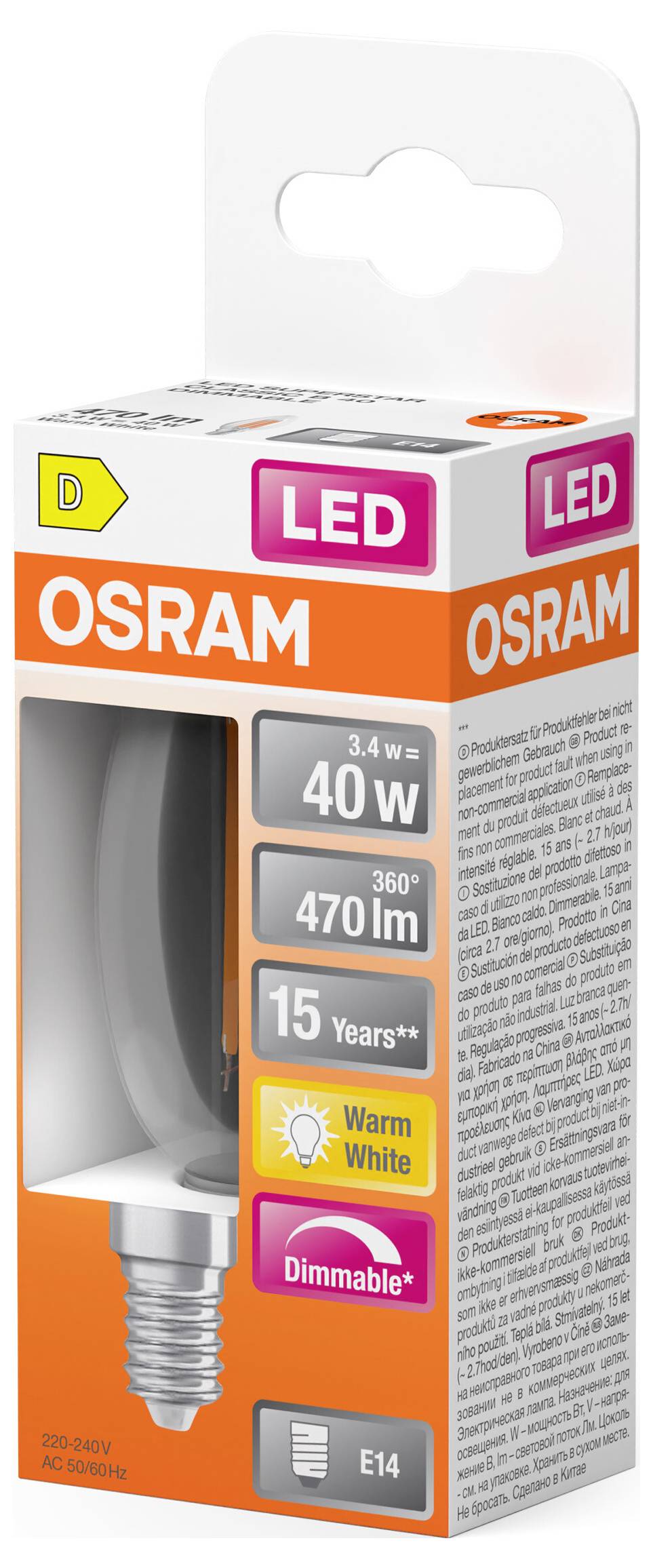OSRAM HOMELIGHTING 4099854445712 LED Energetska učinkovitost 2021 D (A - G) E14 3.4 W toplo bijela (Ø x V) 35.00 mm x 35-2