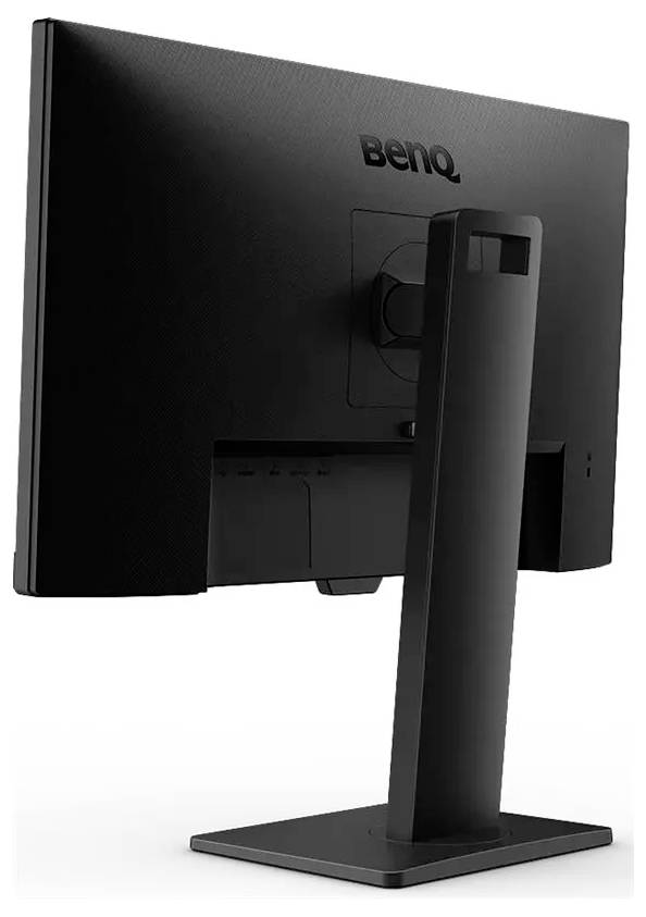 Crni računalni monitor viđen straga sa stalkom, s logotipom marke 'BenQ' u gornjem središnjem dijelu.