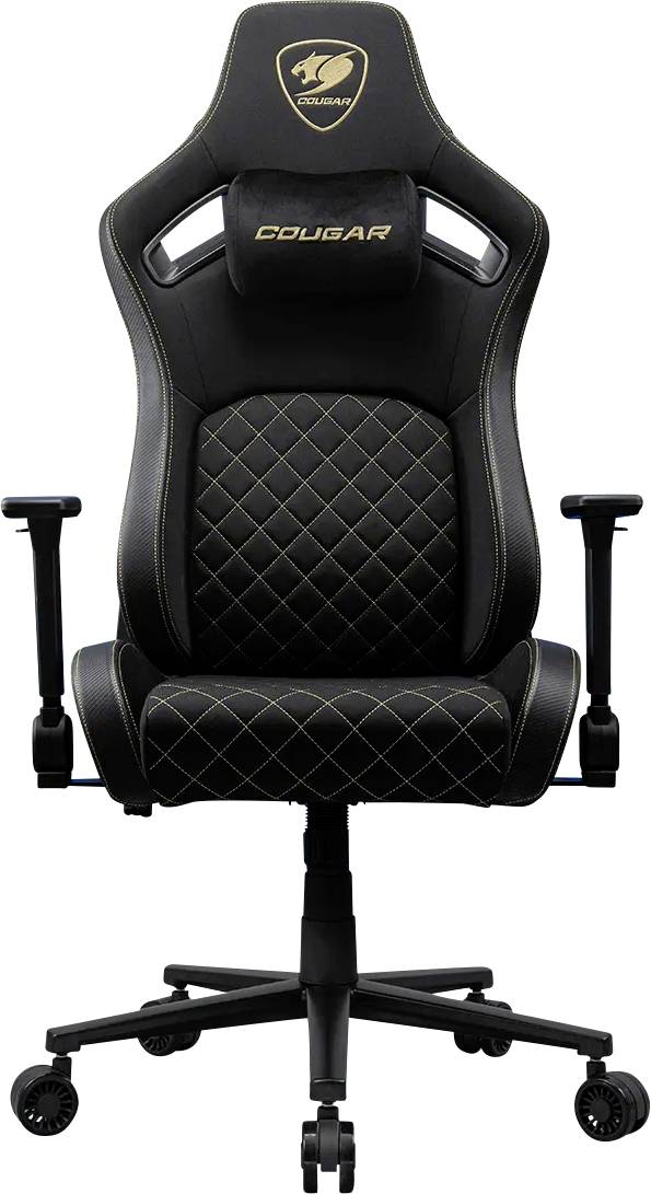 Crni i zlatni ergonomski gaming stolac s podesivim naslonjačima za ruke, visokim naslonom leđa i dizajnom jastuka u dijamantnom uzorku.