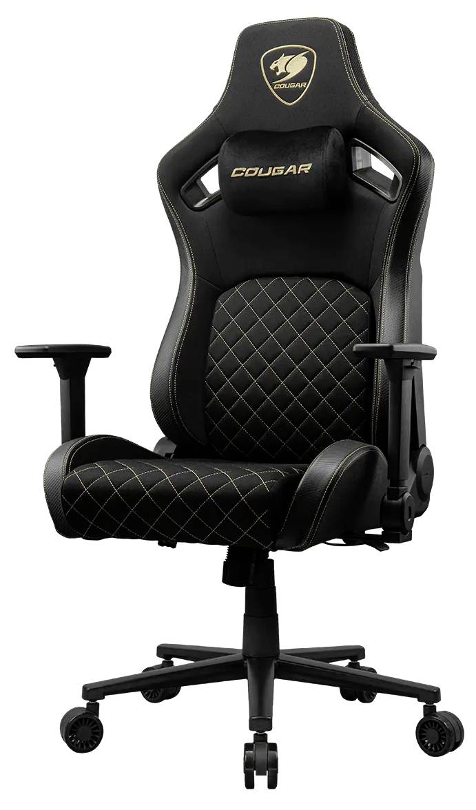 Crni ergonomski gaming stolac s jastučićima u dijamantnom uzorku, podesivim naslonima za ruke i naslonom za glavu, dizajniran za udobnost i potporu.