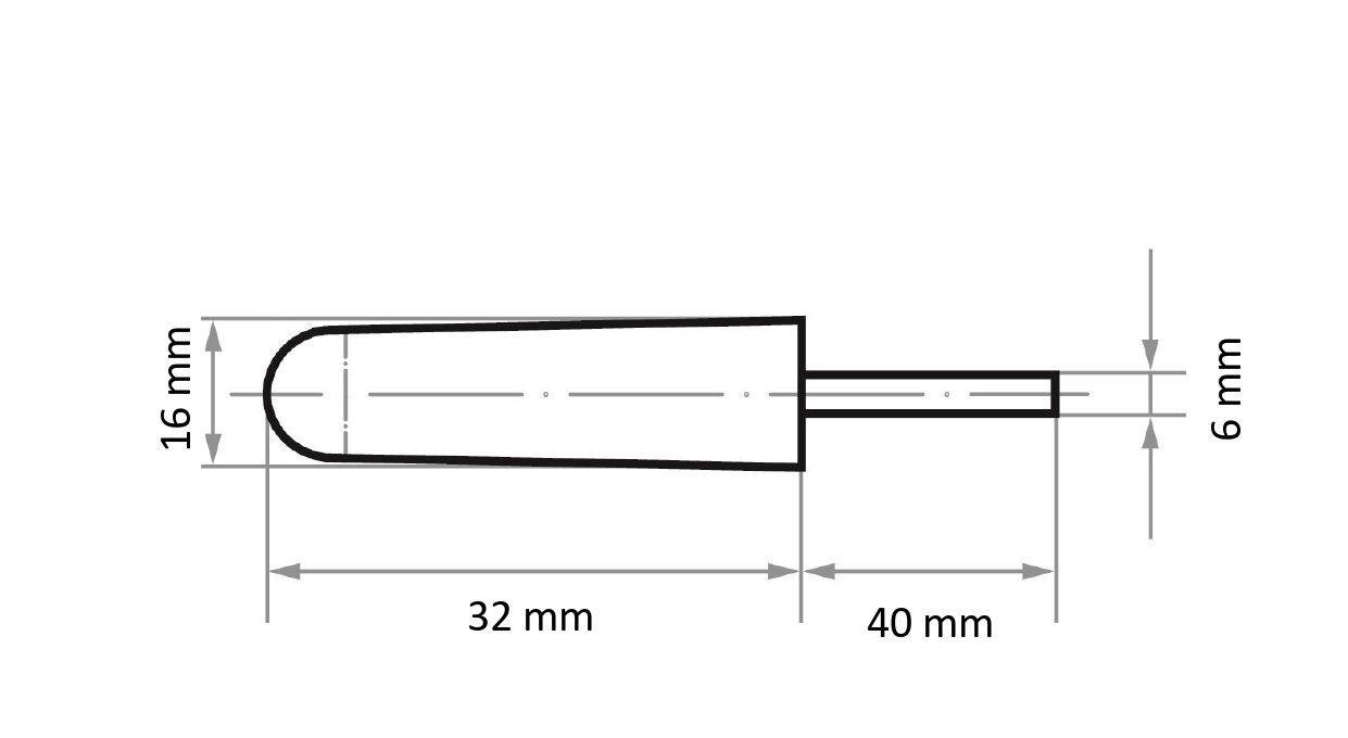 Tehnički nacrt šipke s dimenzijama: promjer 16 mm, duljina glavnog dijela 32 mm, a produženi dio 40 mm.