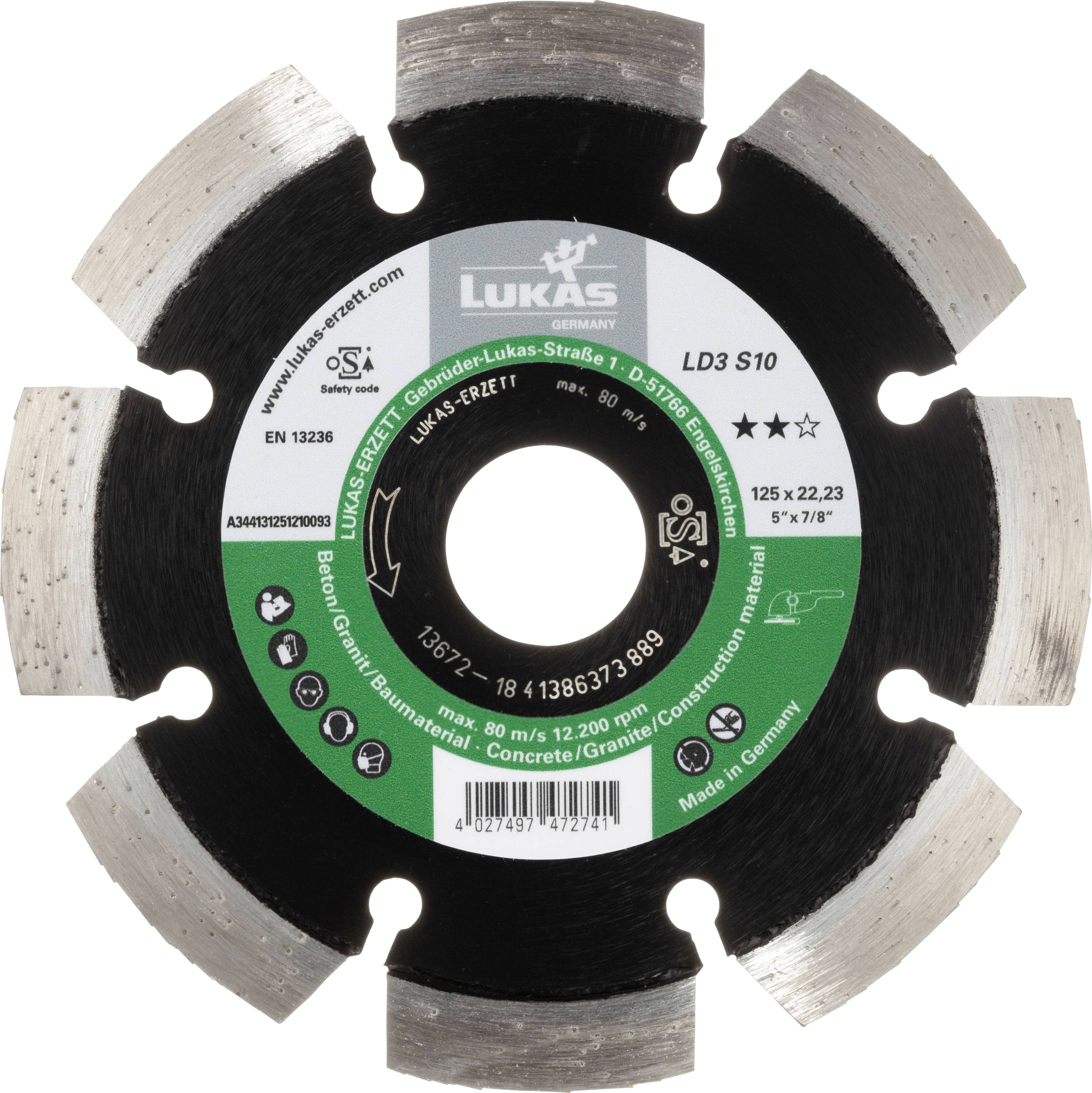 LUKAS-ERZETT A344131251210093 DiamantLD3 S10 125x22,23x10 dijamantna rezna ploča promjer 125 mm Promjer bušotine 22.23 mm beton s armaturom 1 St.