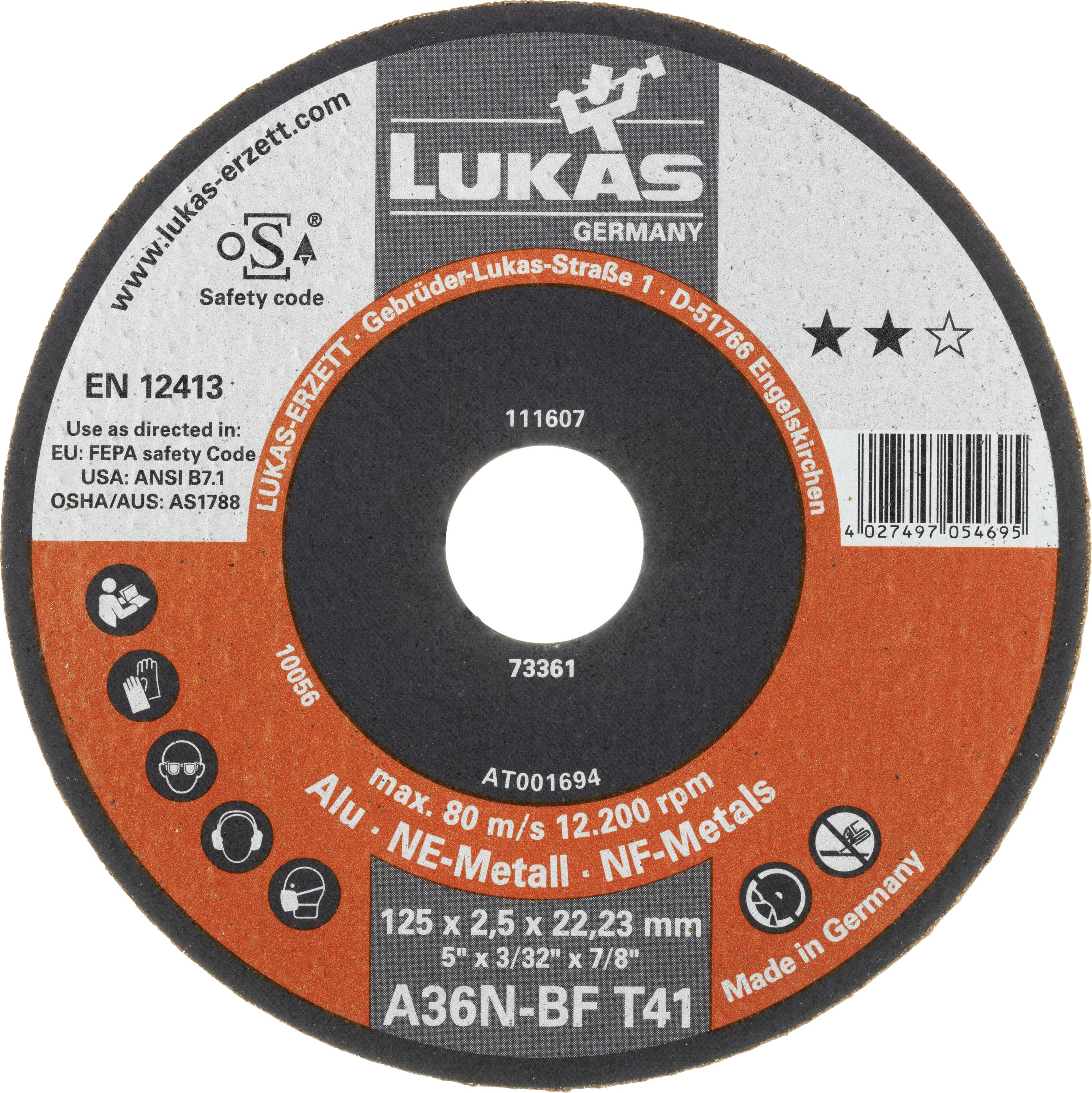LUKAS-ERZETT T41 125x2,5x22,23 A36N-BF AT001694V9802 Doorslijpschijfset 125 mm 25 stuk(s) Staal