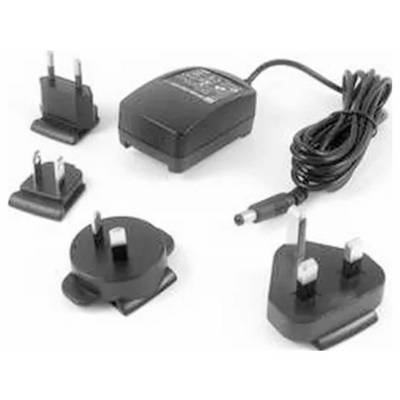 Crni elektronički uređaj s napajnim kabelom i četiri izmjenjive mrežne adaptere za različite međunarodne utičnice.