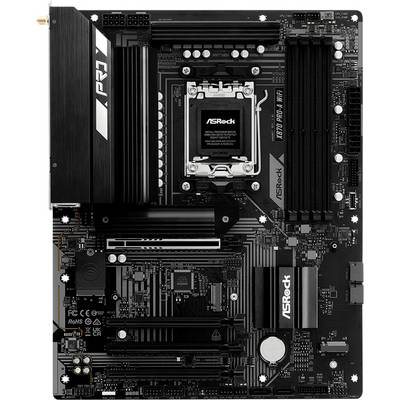 Crna ASRock matična ploča s vidljivim CPU utičnicama, utorima za RAM i raznim konektorima, dizajnirana za visokoperformantno računanje.