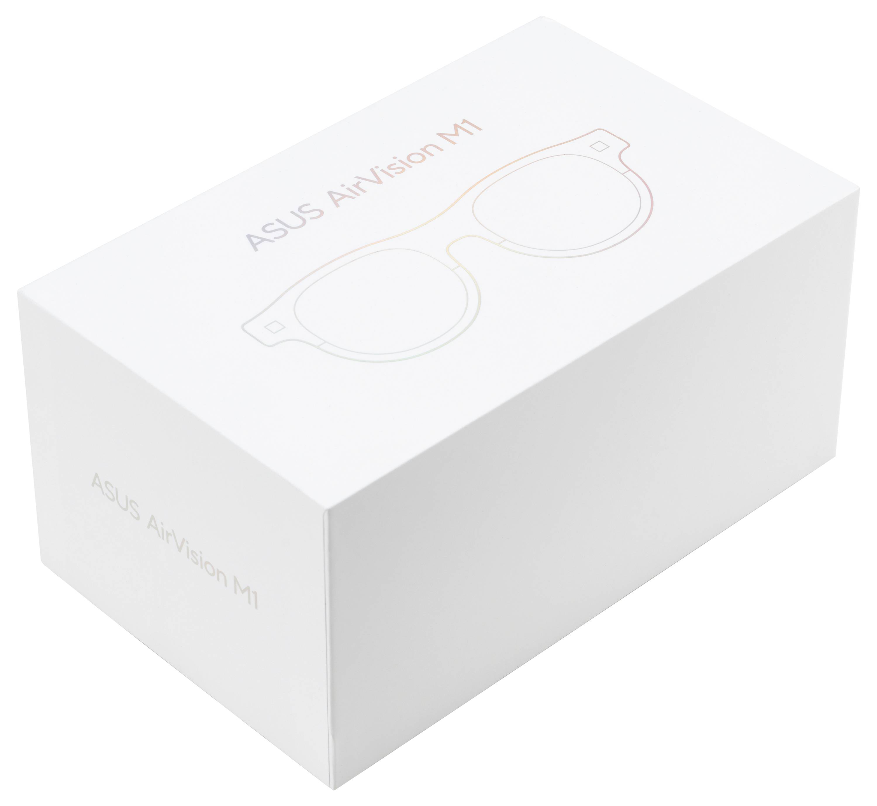 ASUS AiVision M1 pakiranja s grafikom naočala s rubnim linijama na vrhu.