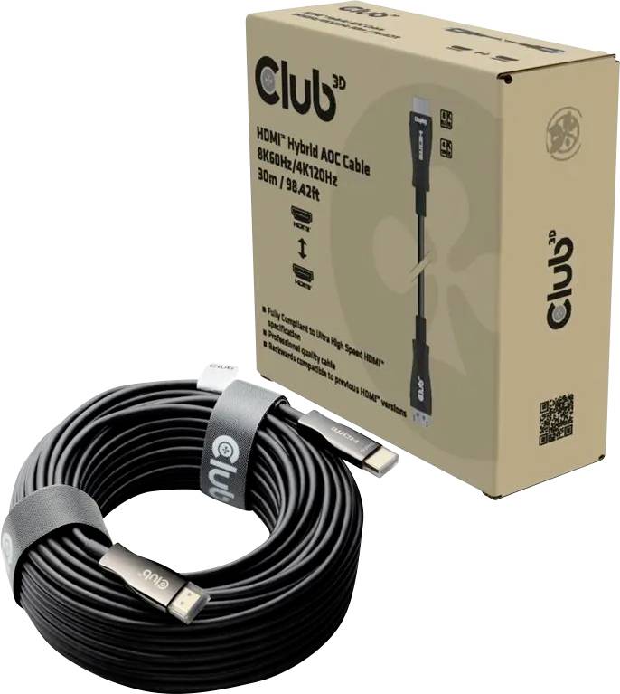 club3D CAC-1392 HDMI Verlengkabel [1x HDMI-stekker - 1x HDMI-stekker] Zwart Active Optical Cable (AOC) 30 m