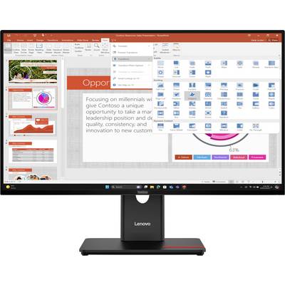 Računalni monitor prikazuje PowerPoint prezentaciju u načinu uređivanja, s raznim slajdovima i mogućnostima dodavanja grafikona i grafičkih elemenata.