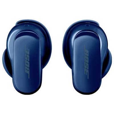 Plave Bose bežične slušalice sa elegantnim dizajnom, koje na svakom komadu prikazuju logotip brenda.
