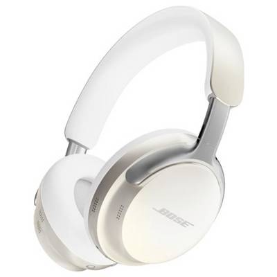 Bijele over-ear slušalice s elegantnim dizajnom i udobnim jastučićima za uši; na strani se nalazi logotip brenda.