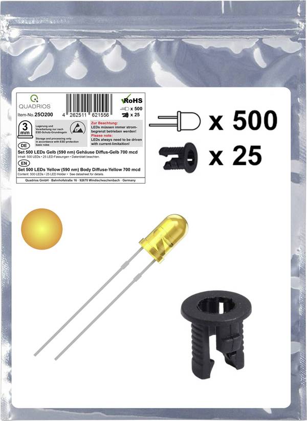 Quadrios 25O200 LED komplet  žuta okrugli 3 mm 700 mcd  20 mA 2.0 V