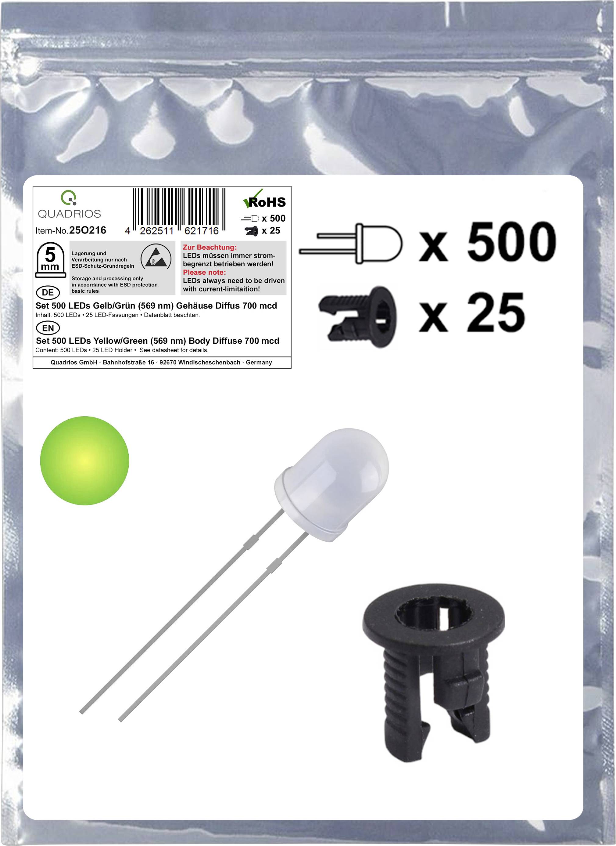Quadrios 25O216 LED-assortiment Geel-groen Rond 5 mm 700 mcd 20 mA 2.0 V afbeelding