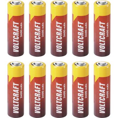Deset Voltcraft baterija od 2400 mAh AA prikazanih u dva reda na bijeloj pozadini.