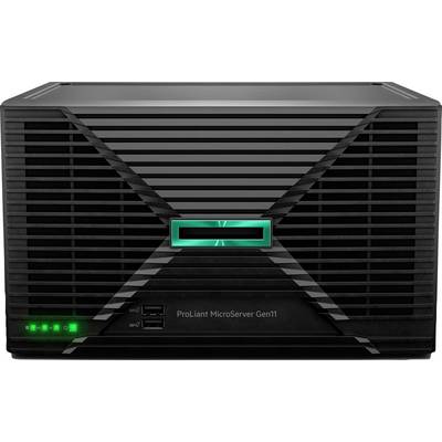 Na prednjoj strani kompaktnog crnog poslužitelja istaknuto je prikazano 'HPE ProLiant MicroServer Gen11' sa zelenim LED indikatorima koji signaliziraju aktivnost.