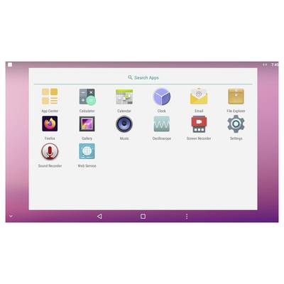 Tablet zaslon koji prikazuje mrežu ikona aplikacija, uključujući Kalkulator, Kalendar, Sat, E-poštu i Postavke, s trakom za pretraživanje aplikacija iznad njih.