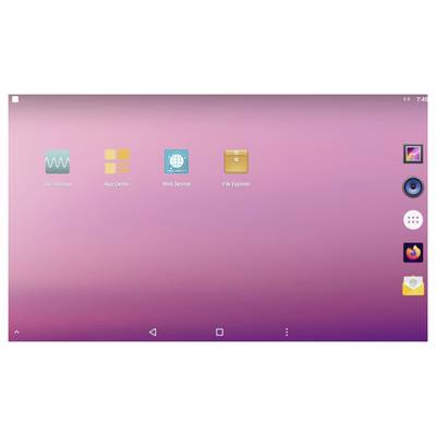 Zaslon tableta početnog ekrana s ikonama za DeskScope, App Center, Web Service i File Explorer na ružičastoj pozadini.